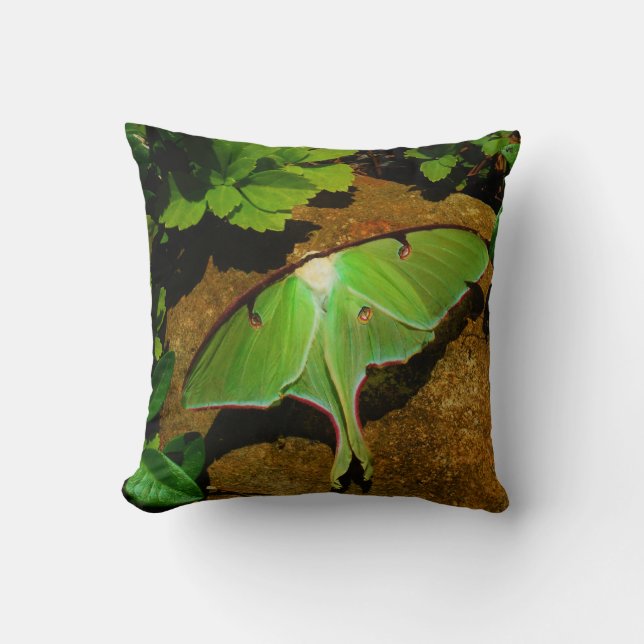Green Luna moth Throw Pillow (Front)