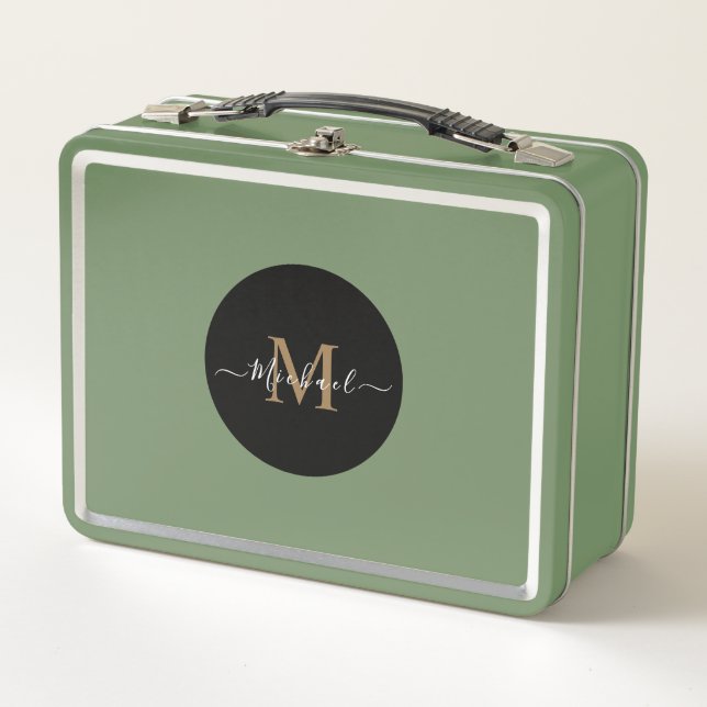 Green Lunchbox with Personalized Name & QR Code (Front)