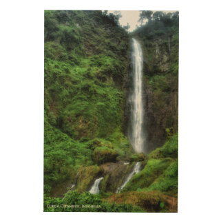 Green Lush Tranquil Waterfall Indonesia Landscape Wood Wall Art
