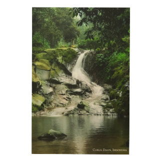 Green Lush Tranquil Waterfall Indonesia Landscape Wood Wall Art