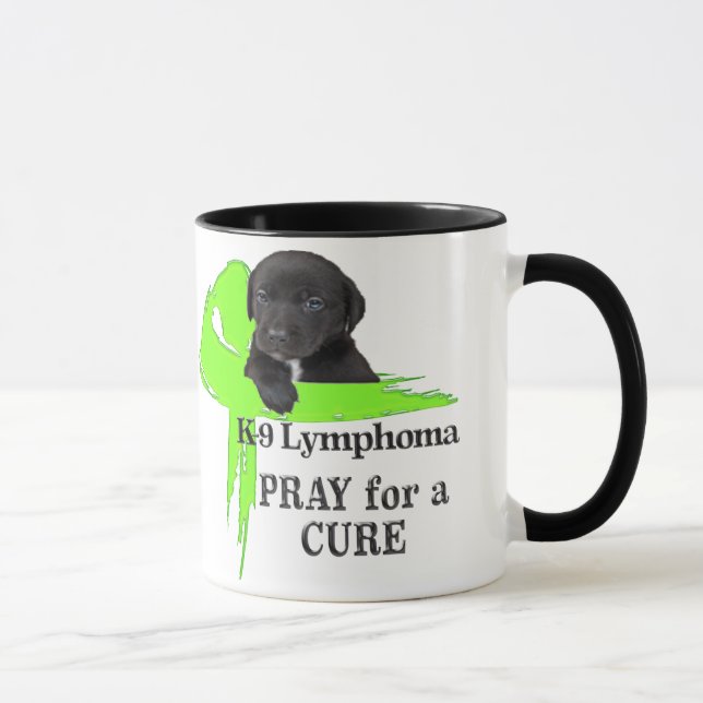 Green Lymphoma Ribbon Dog Design Mug (Right)