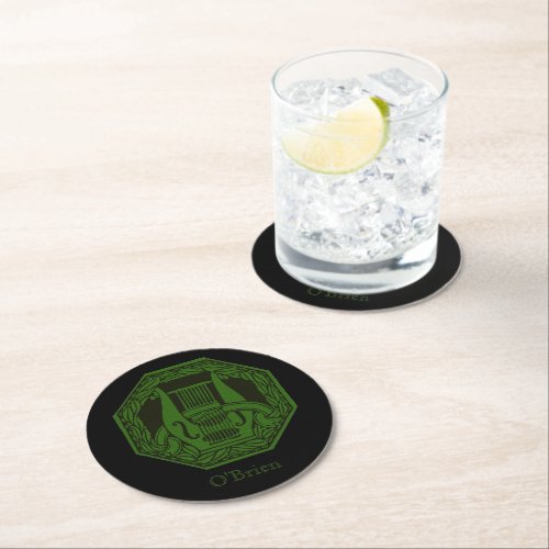 Green Lyre Badge Customizable Round Paper Coaster
