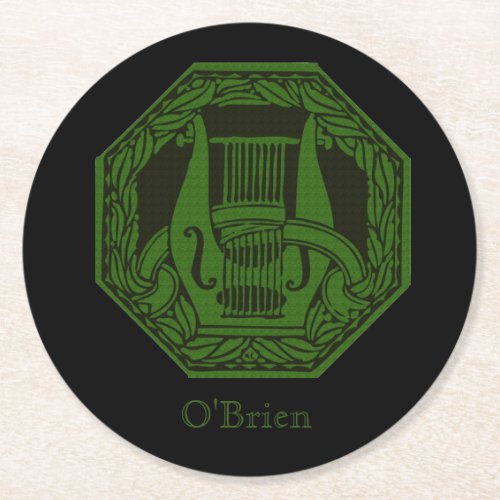 Green Lyre Badge Round Paper Coaster