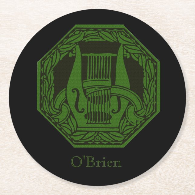 Green Lyre Badge Round Paper Coaster (Front)