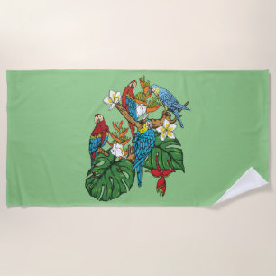 Green Macaw Beach Towel