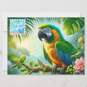 Green macaw tropical Bon Voyage Holiday Card