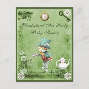 Green Mad Hatter Wonderland Tea Party Baby Shower Invitation