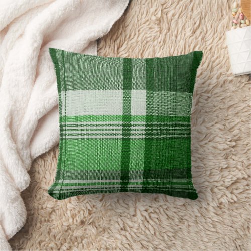 Green Madras Tartan Pattern Texture Throw Pillow
