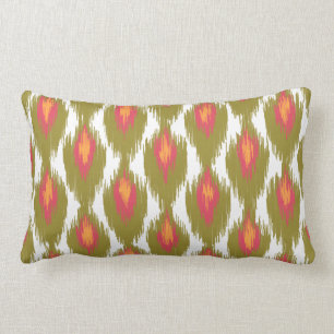 Green Magenta Abstract Tribal Ikat Diamond Pattern Lumbar Pillow