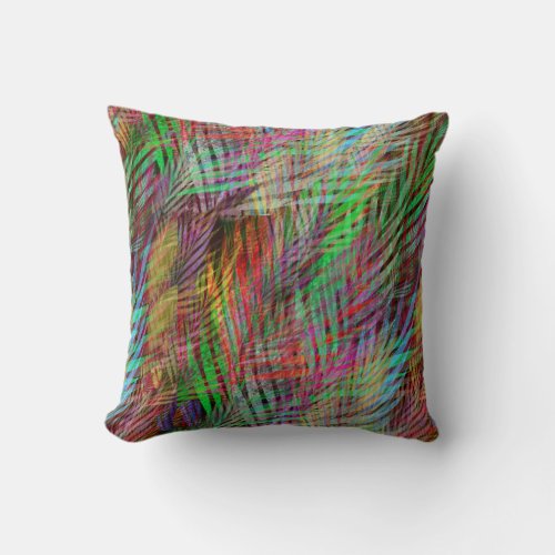 Green Magenta and Blue Wild Grasses Abstract Throw Pillow