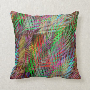 Green Magenta and Blue Wild Grasses Abstract Throw Pillow