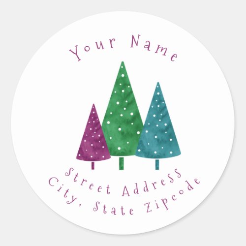 Green MagentaTeal Watercolor Trees Labels