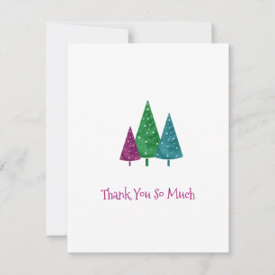 Green, Magenta, Teal Watercolor Trees Thank You Card
