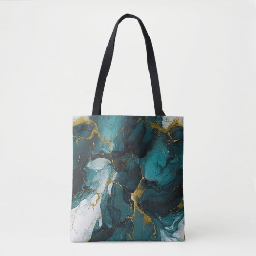 Green magic abstract marble design tote bag