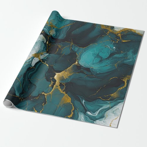 Green magic abstract marble design wrapping paper