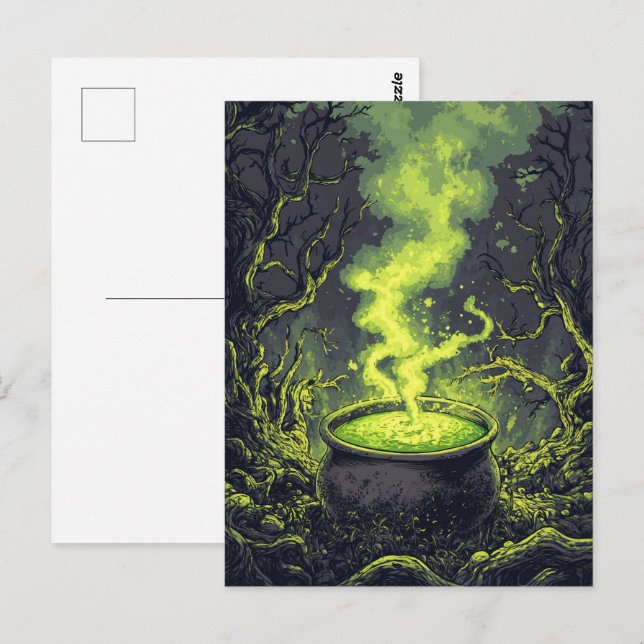 Green Magic Potion Cauldron Halloween Postcard (Front/Back)