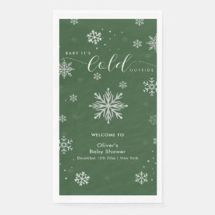 Green Magical Snowflake Baby Shower Welcome  Paper Guest Towels