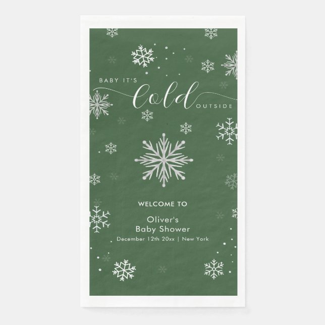 Green Magical Snowflake Baby Shower Welcome  Paper Guest Towels (Front)