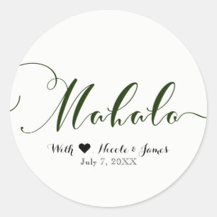 Green MAHALO Thank You Hawaiian Luau White Favor Classic Round Sticker