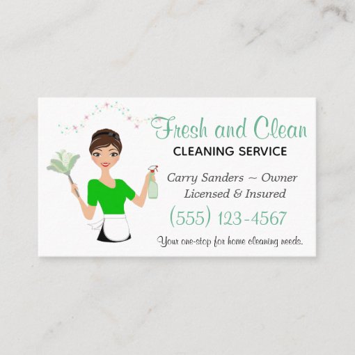 Green Maid House Cleaning Service Business Card | Zazzle