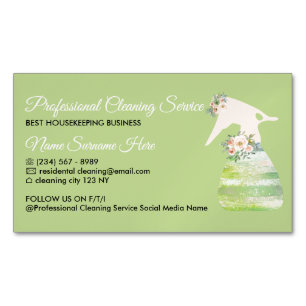 Green Maid Spray Flower Cleaning Business Card Magnet