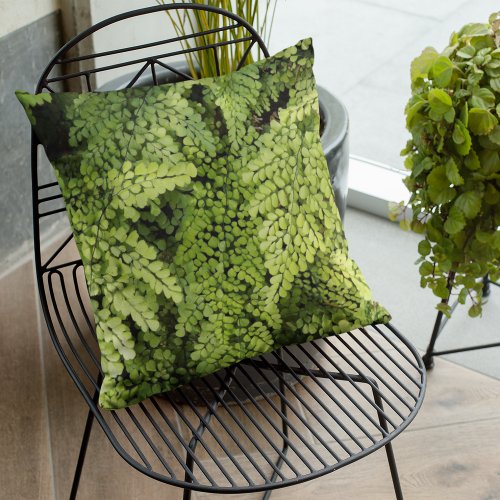 Green Maidenhair Fern Floral Throw Pillow