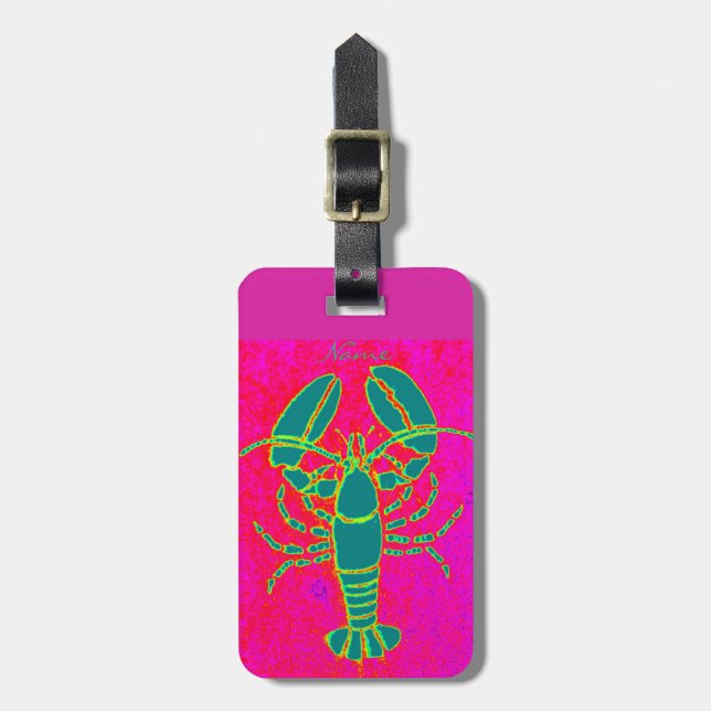 green maine lobster pink luggage tag (Front Vertical)