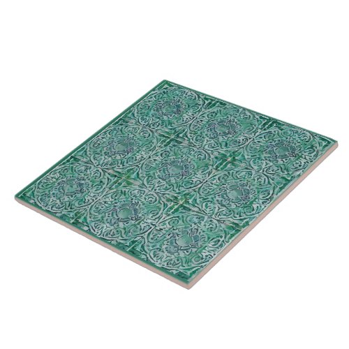 Green maiolica style ceramic tile