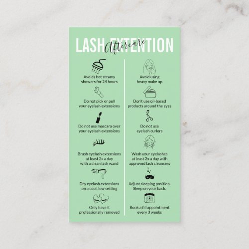Green Makeup Lash Extension Aftercare Business Card