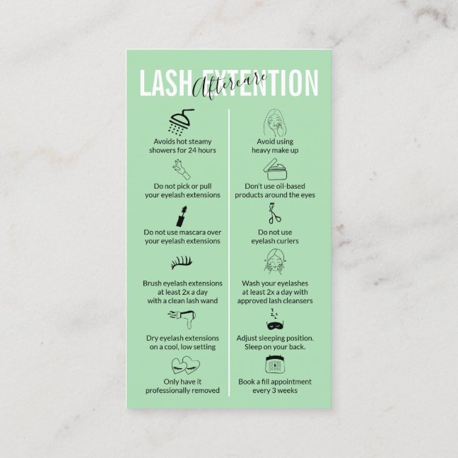 Green Makeup Lash Extension Aftercare Business Card
