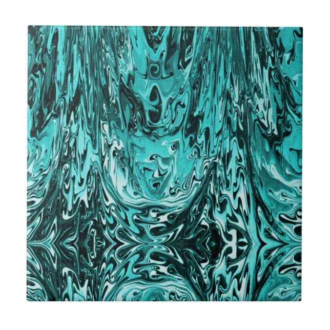 Green Malachite Fluid Acrylic Pour Marble Ceramic Tile (Front)