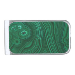 Green malachite gemstone  silver finish money clip