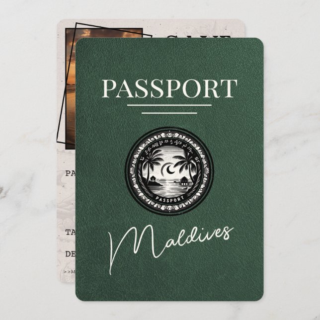 Green Maldives Passport Save The Date (Front/Back)