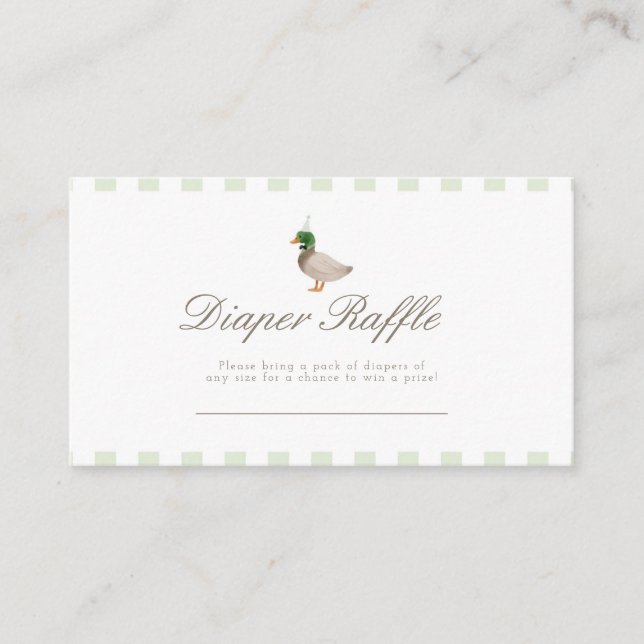 Green Mallard Duck Baby Raffle Card (Front)