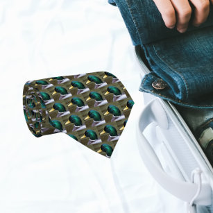 Green Mallard Duck Head Pattern Neck Tie