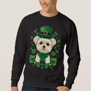 Green Maltese dog shamrock on St Patricks Day Malt Sweatshirt