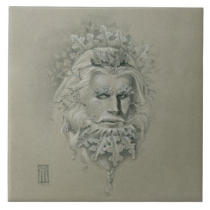 Green Man 2.0 with Oak Leaf Beard Ceramic Tile