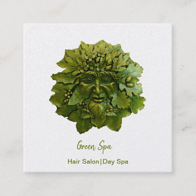 Green Man Day Spa Square Business Card (Front)