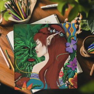 Green Man Elf Fantasy Floral Illustration 3 Ring Binder