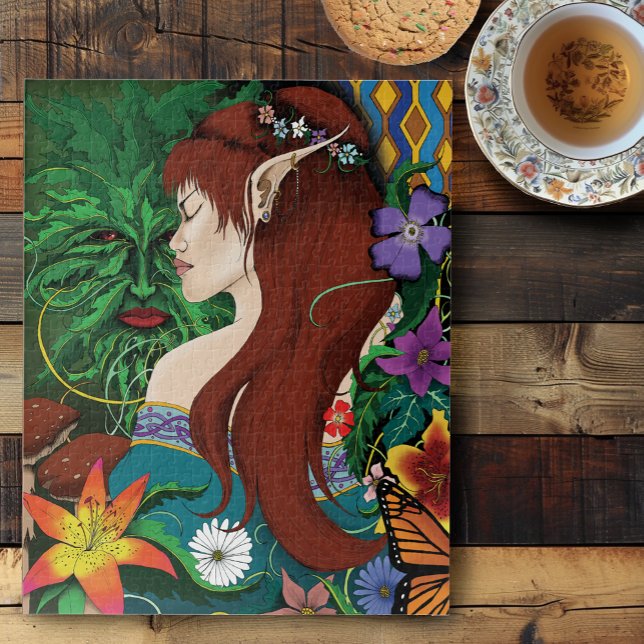 Green Man Elf Fantasy Floral Illustration Jigsaw Puzzle (Creator Uploaded)