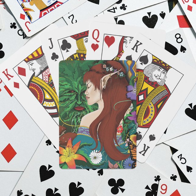 Green Man Elf Fantasy Floral Illustration Poker Cards (Creator Uploaded)