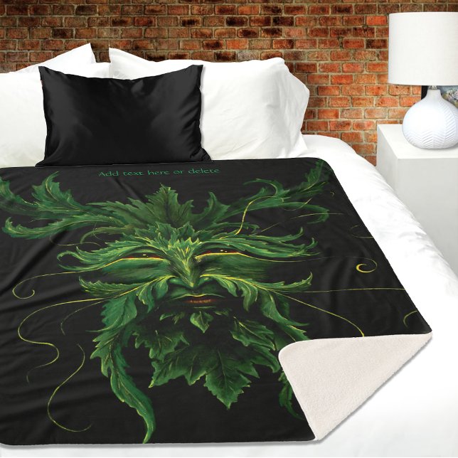 Green Man Fae Leaves Black Sherpa Blanket (Creator Uploaded)
