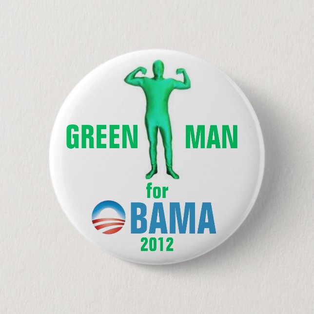 Green Man for Obama 2012 Pinback Button (Front)