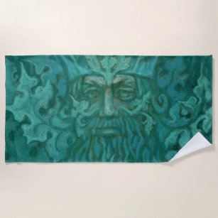 Green Man, Forest King, Pagan God, Fantasy Art Beach Towel