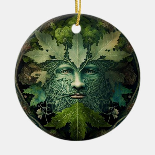 Green Man Mandala Fantasy Art Ceramic Ornament