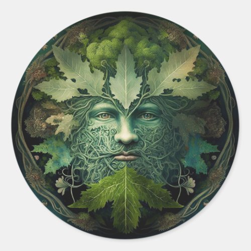 Green Man Mandala Fantasy Art Classic Round Sticker