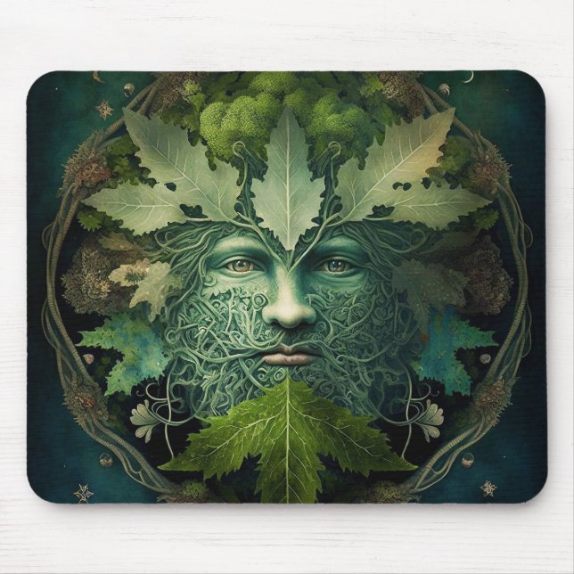 Green Man Mandala Fantasy Art Mouse Pad (Front)
