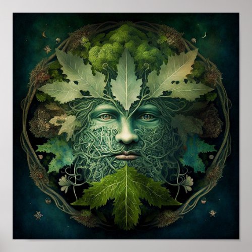 Green Man Mandala Fantasy Art Poster