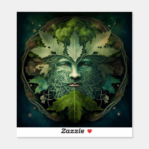 Green Man Mandala Fantasy Art Sticker