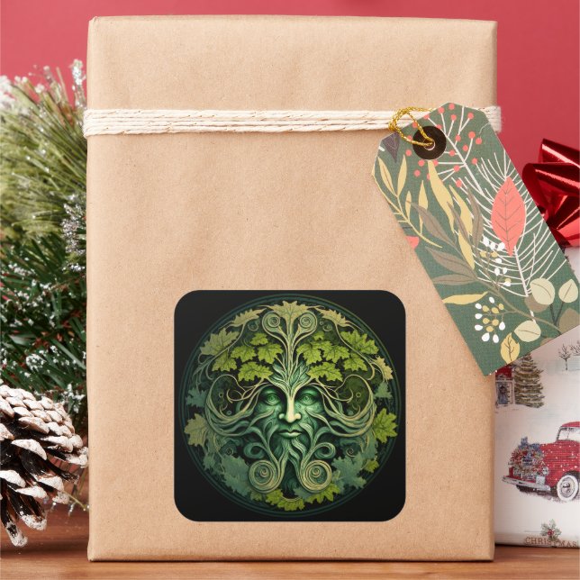 Green Man Square Stickers (Holiday)